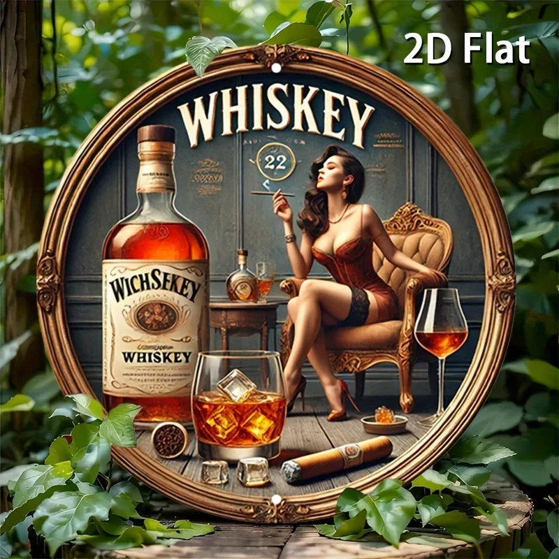 قطعة واحدة من علامة معدنية مستديرة ذات طابع ويسكي عتيق - تصميم شعار مستوحى من سيدة ويسكي وجيمس بوند، فن سكوتش وبوربون #1