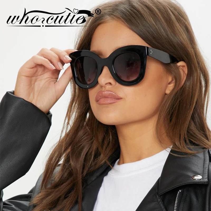 WHO CUTIE Oversized Cat Eye Flat Top Sunglasses Women 2025 Brand Design Gradient Lens Sun Glasses Retro Vintage Shades Lady 393B
