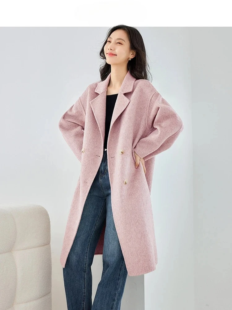 

Miflame двусторонние шерстяные длинные пальто для женщин 2023, элегантное модное женское теплое пальто, женская верхняя одежда с зубчатым воротником 50690