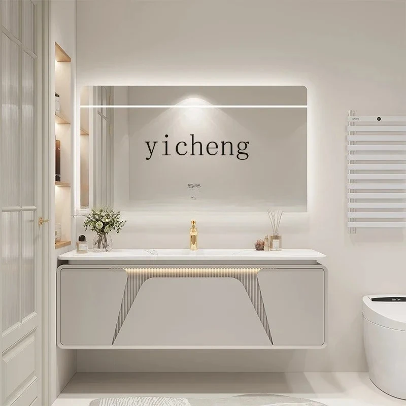 YS-1 Rock Slab Hot Bending Integrated Basin Bathroom Cabinet Combination Light Luxury Oak Washstand Washbasin Cabinet
