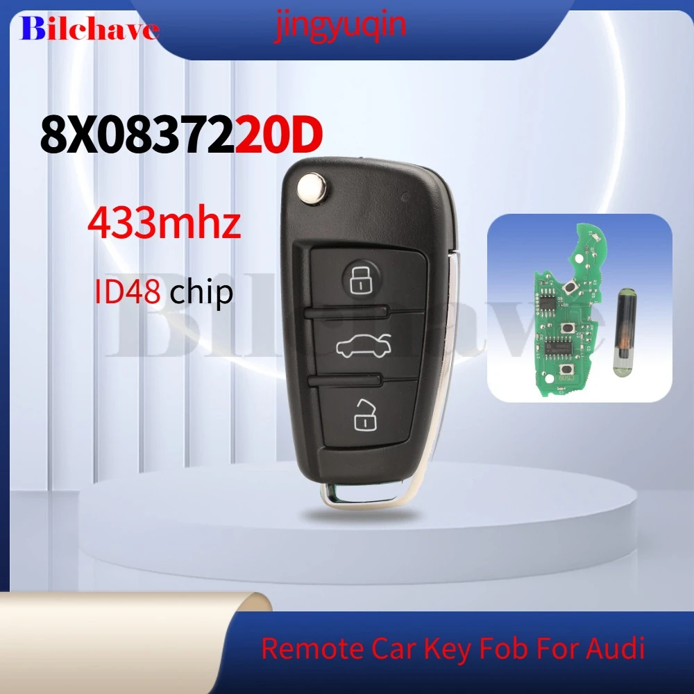 Jingyuqin 8X0837220D 433MHz ID48 Chip Fernbedienung Auto Schlüssel Fob Für Audi Q3 Q7 A1 A3 A4 A5 S1 2004-2017 Flip Fernbedienung Schlüssel Fob HU66 Klinge