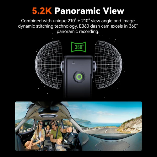 Imagen 2 del producto Vantrue E360 Dashcam 360 ° 5.2K Panorámica 5GHz WiFi y GPS Cámara dual STARVIS 2 IR Visión nocturna Control de voz Pantalla táctil para automóviles