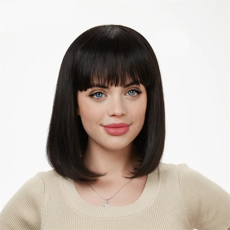 

Ladies Wig Short Synthetic Wig Black Straight Women Hair Party Wig+Wig Cap