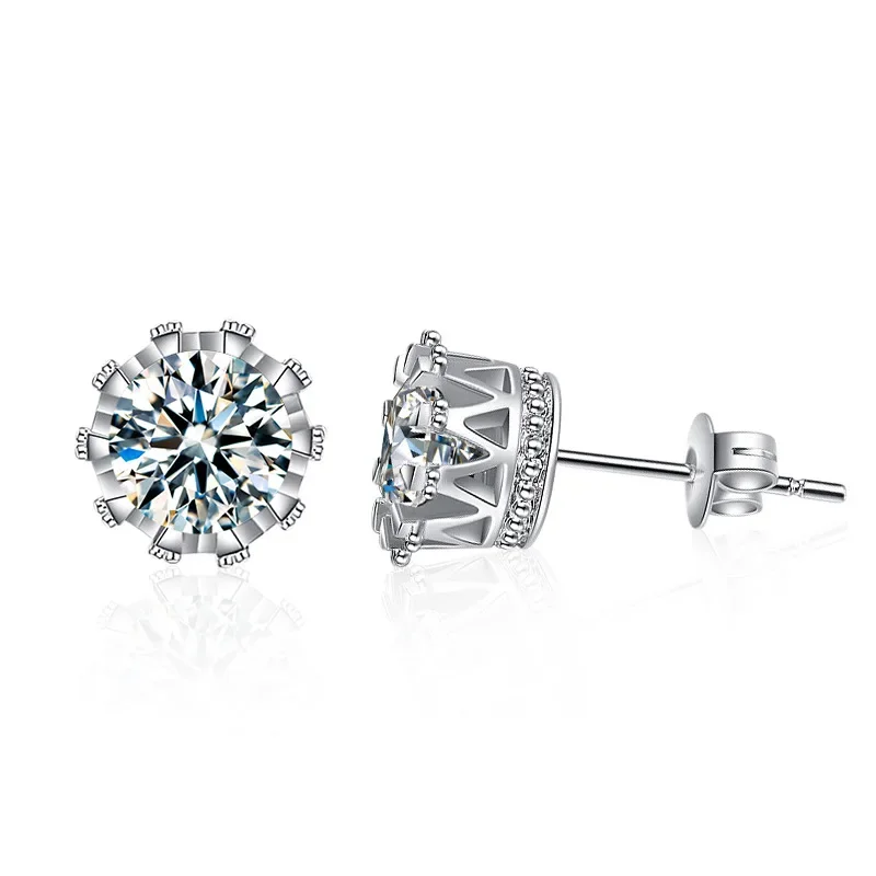 Moissanite jewelry 18K gold mozzarella diamond crown earrings silver needle women's premium D color