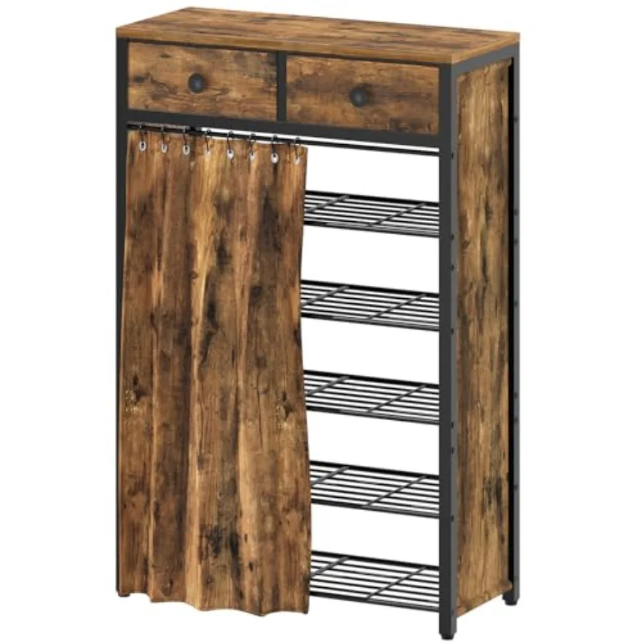 

6-Tier Shoe Rack with 2 Non-Woven Drawers, Entryway Shoe Storage with Dust Cover, Metal Shoe Organizer, Space Saving Shoe Cabin