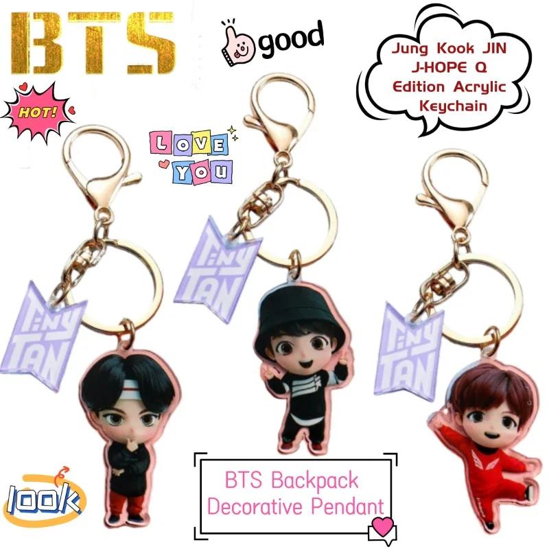 

Новый акриловый брелок BTS (Джунг Кук, Джин, Джей-Хоп) в стиле Q-версии, креативный мультяшный дизайн, персонализированный аксессуар для рюкзака, декоративный кулон, подарок