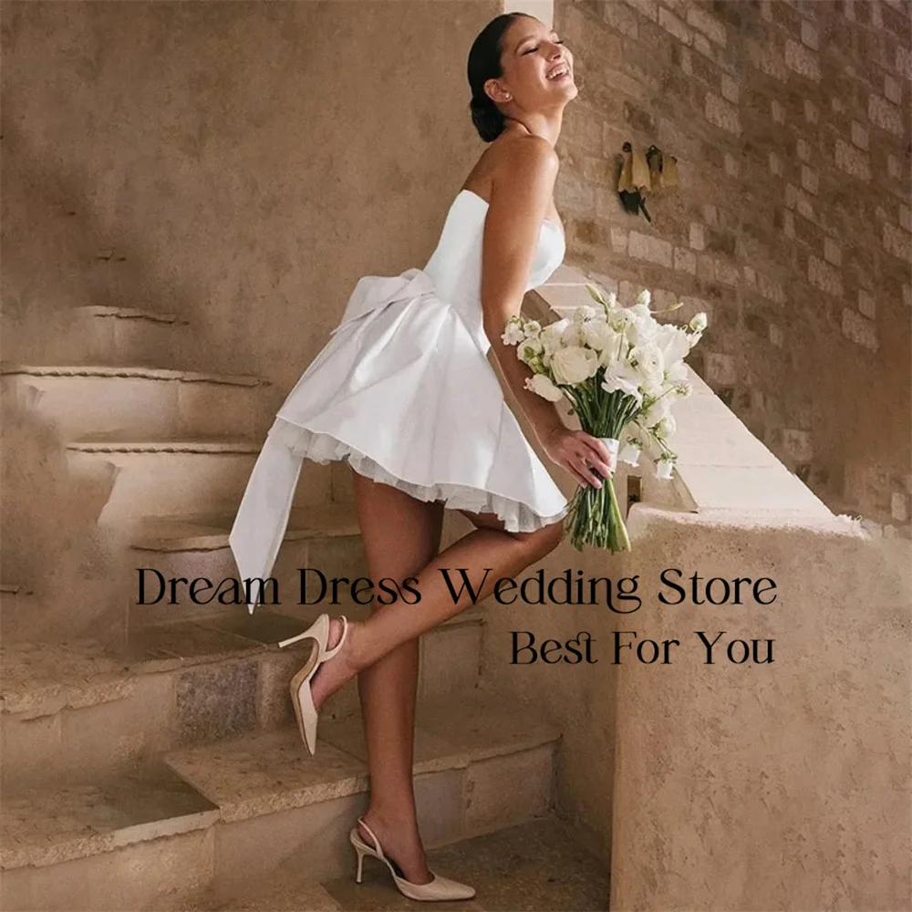 Dream Short A-Line Strapless Bow Wedding Dress Women 2025 Pleat Open Back Above-Knee Bridal Gown Vestidos De Novia Customized