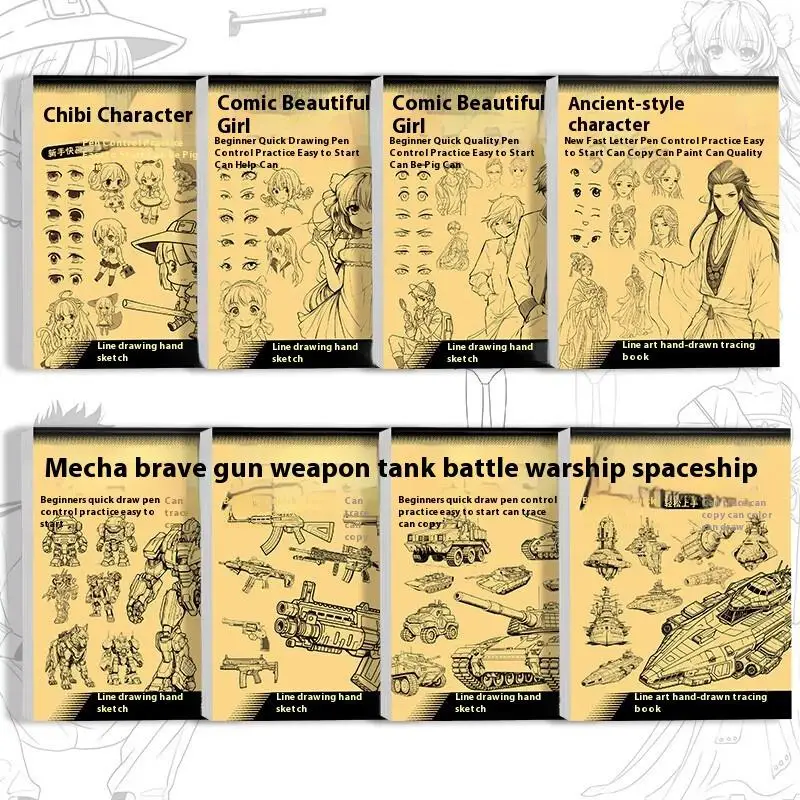 Livre de dessin de personnages d'anime, 48 pages, livre de croquis simple avec contours dessinés à la main pour débutants, pratique de leçons de dessin et de peinture