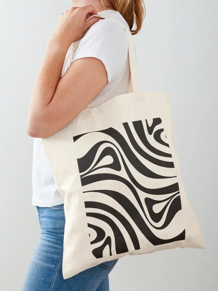 New Groove Retro Swirl Abstract in Black and Almond Cream Tote Bag Customizable tote bag ecological bags Candy bags Tote Bag