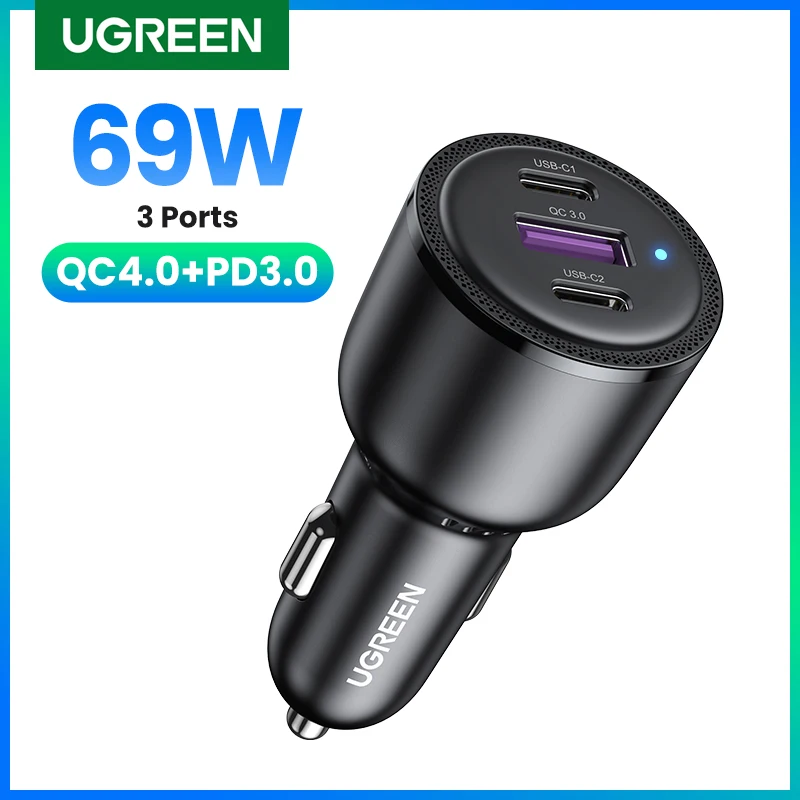 UGREEN 69W Car Charger USB Type C Dual Port PD QC Fast Charging For Laptop Phone Charger For iPhone 14 13 12 Pro Samsung Xiaomi