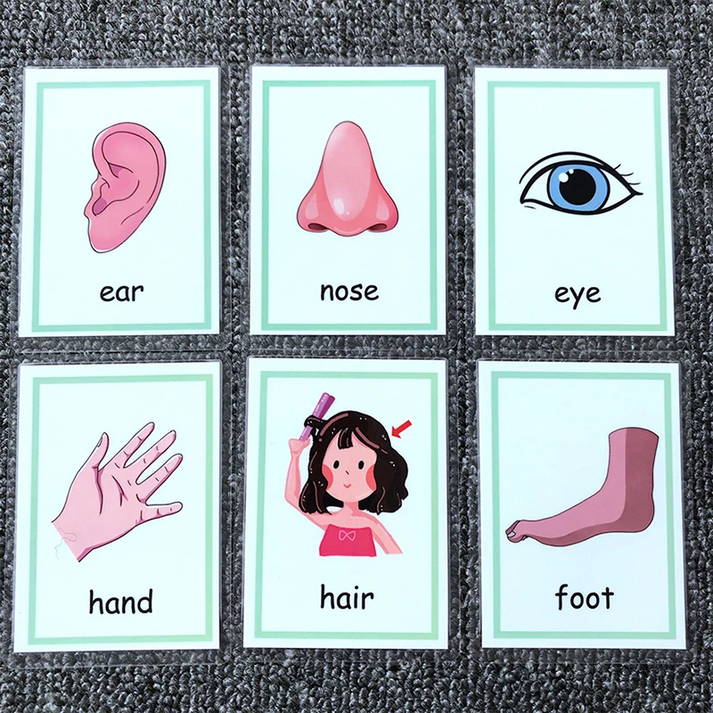 12Pcs Montessori Cognitive Cards Cartoon Emotion Flash Cards English Memory Exercise Game Cards