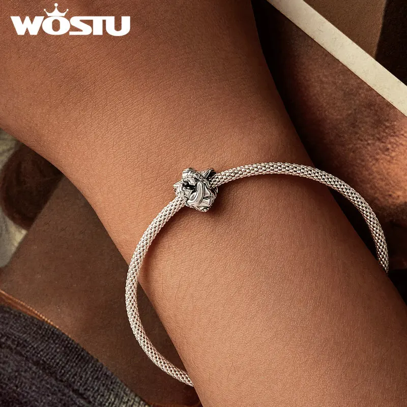 WOSTU 925 Sterling Silver Hug Wings Beads Hollow Heart Promise Pinky Charm Family Love Fit Original Bracelet for DIY Growth Gift