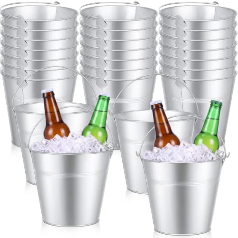 Metal beer bucket for summer picnic, pool, wedding party: silver, durable, insulated, with handle, 5-piece bulk set