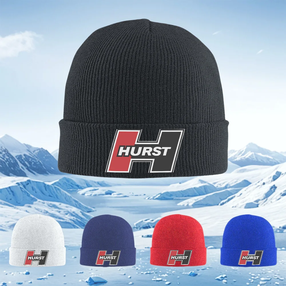 HURST Logo texto Blanco Gris Negro Hombres Mujeres Gorro de Punto Unisex Gorro Jersey Gorro Invierno Térmico Cálido Navidad Cicl