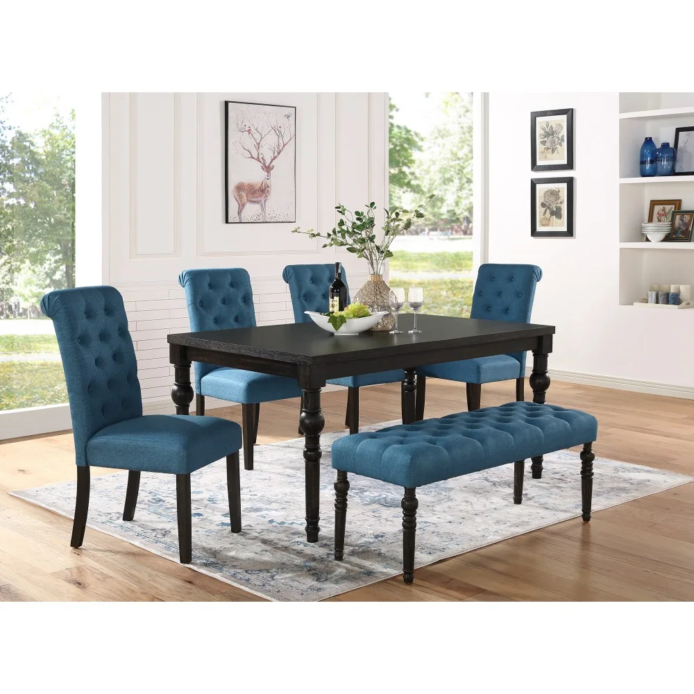 

Leviton Urban Style Dark Wash Wood Dining Set: Table, 4 Chairs and Bench