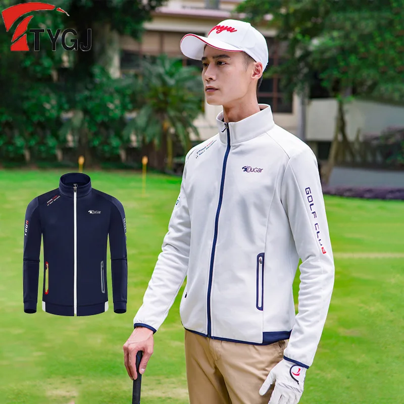 

TTYGJ Autumn Male Long Sleeved Golf Coat Winter Men Windproof Warm Golf Jacket Stand Collar Full Zipper Training Windbreaker