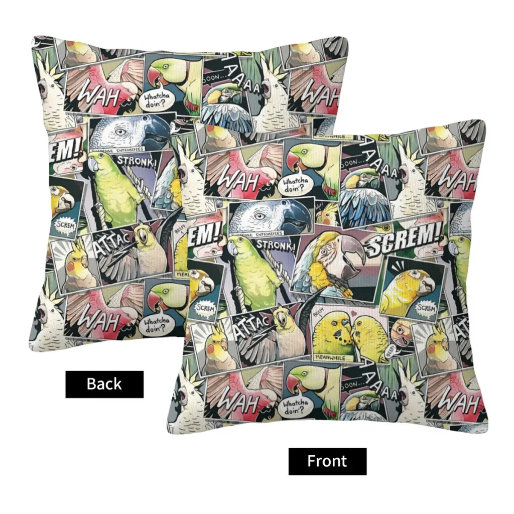 Parrots Comic Style Throw Pillow Case Cockatiel Backpack Coussin Covers DIY Printed Kawaii Sofa Decor