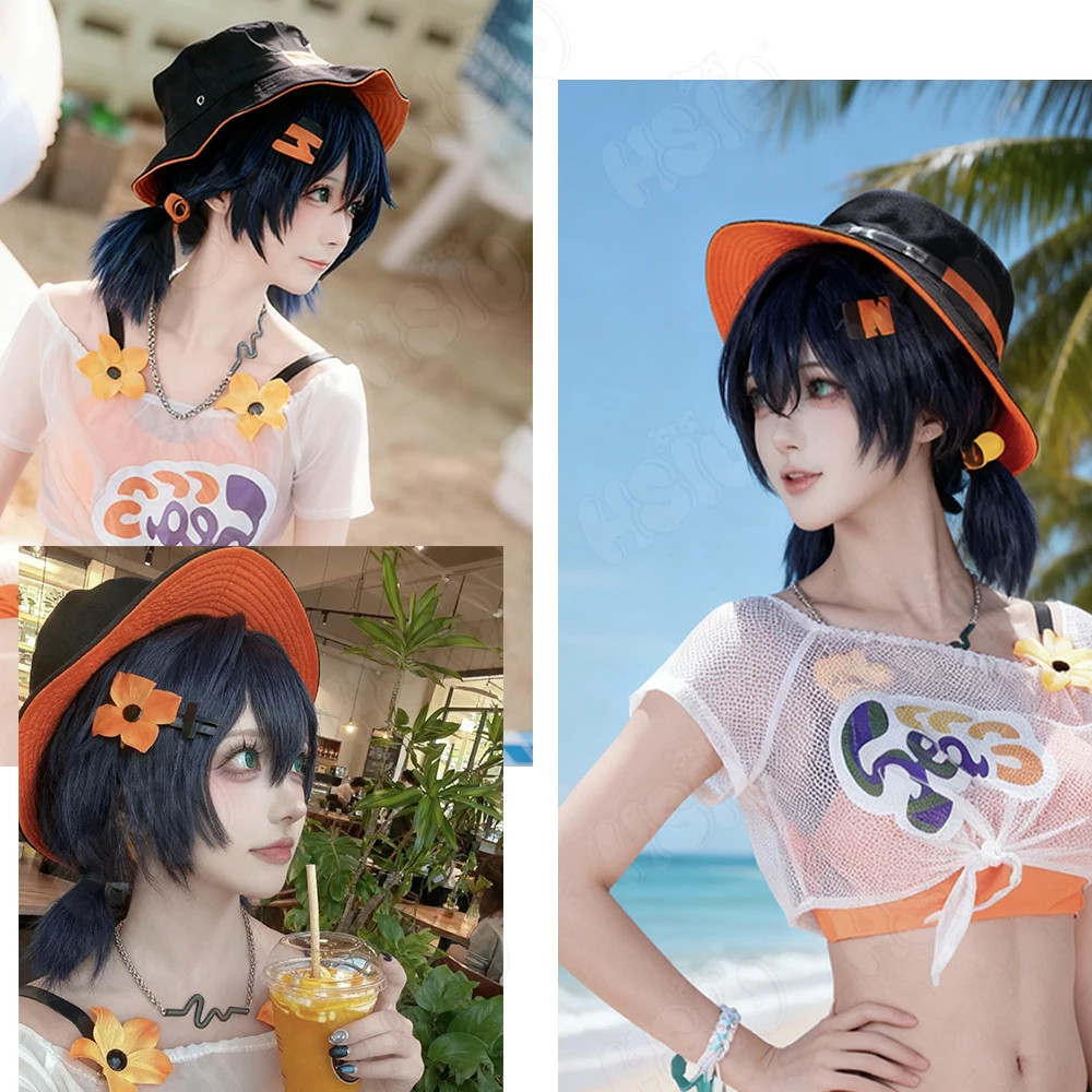 Belle Cosplay Wig HSIU 35CM dark blue short hair Synthetic Wig+Wig cap Game Zenless Zone Zero Sweety Belle Cosplay