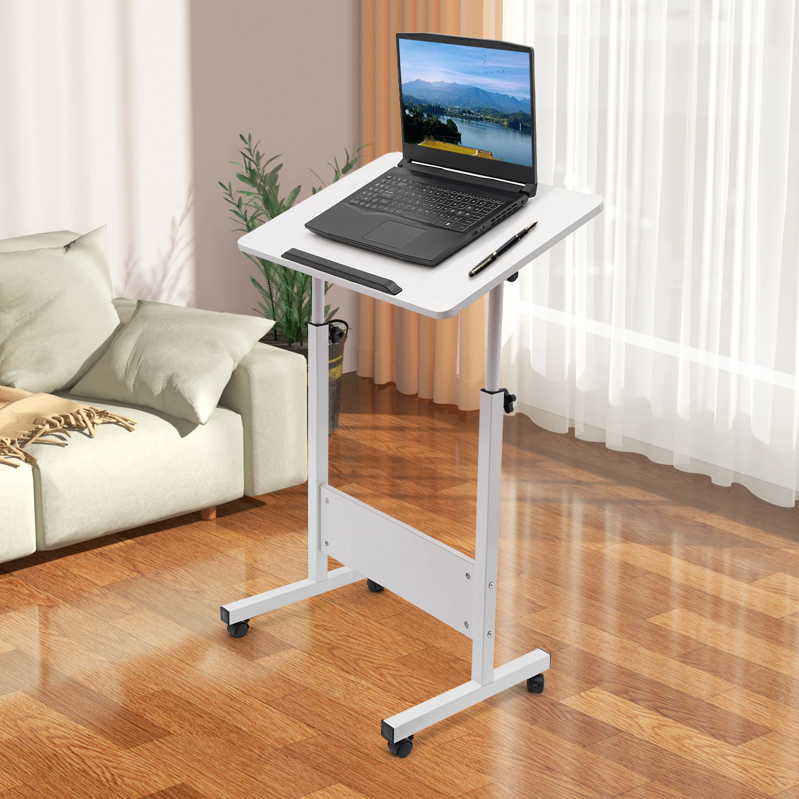 

Bedside Desk with Universal Wheel Oversized Table 32-47in Adjustable Height Laptop Portable Study Standing for Dormitory Student