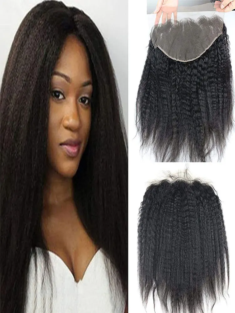 Swiss Lace Frmetals Kinky Straight Style Hair Line, Cheveux humains, Noir naturel, 13x6 HD, Document