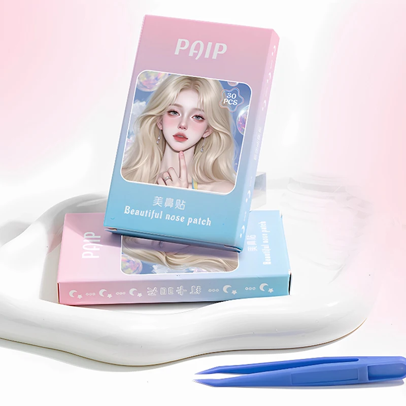 코스프레용 30개 특수 코 축소 투명 투명한 얇은 코 스티커 핀셋 포함 코 윙 패치