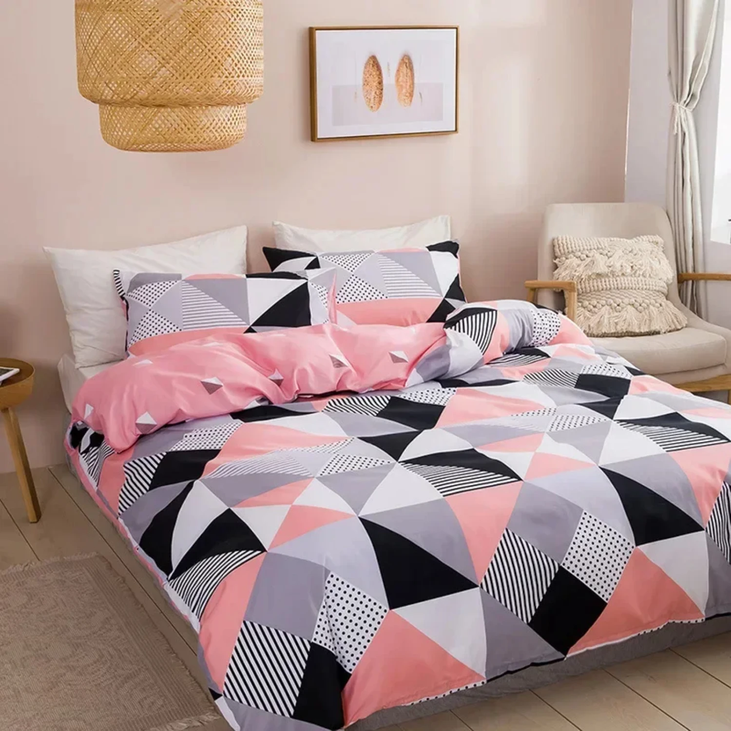 Soft and Comfortable Modern Geometric Print Queen Bedding Set with Durable King Size Duvet Cover - Affordable Single and Double 