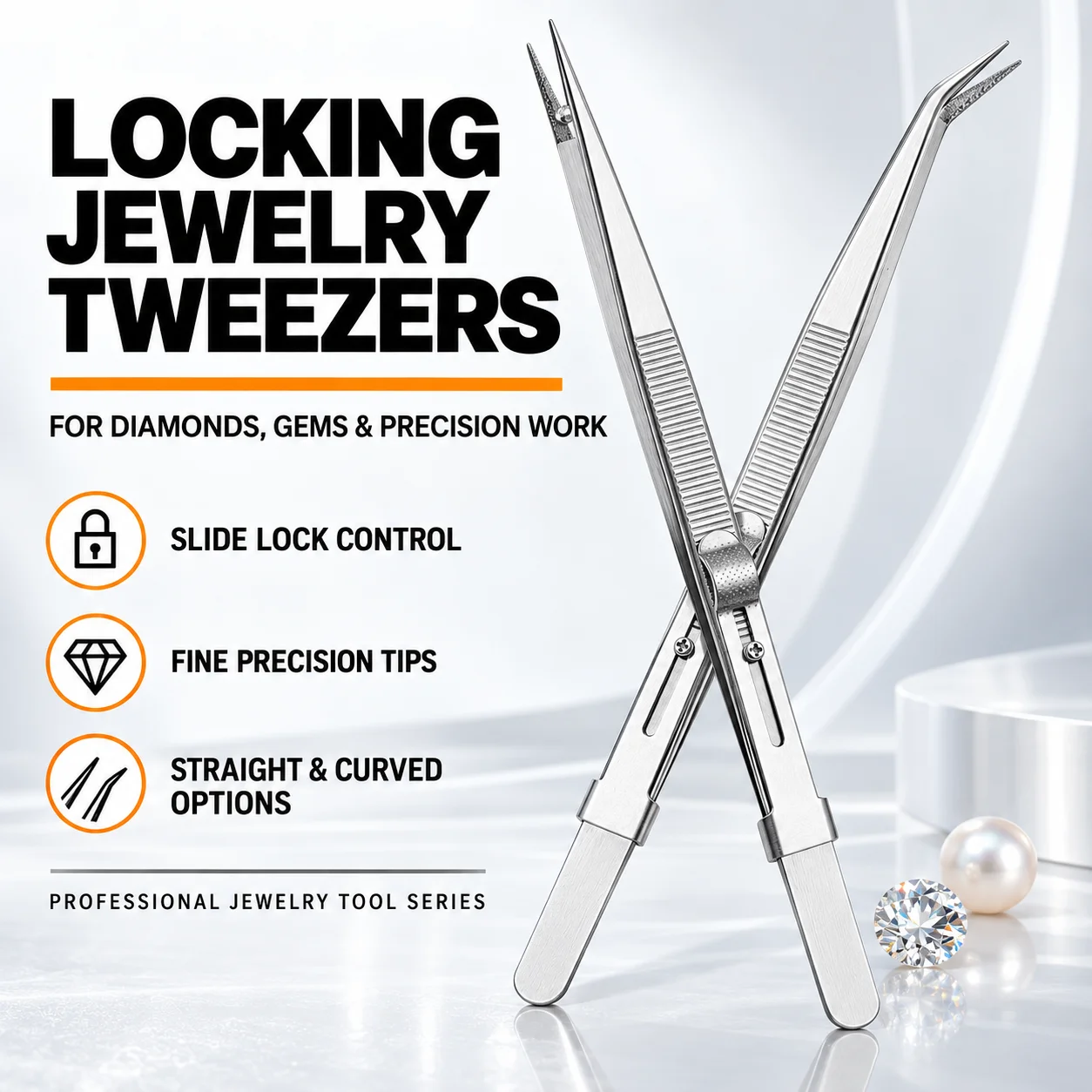 Professional Stainless Steel Tweezers Adjustable With Buckle Slide Lock Antistatic For Diamond Gem Jewelry Making Precision Tool