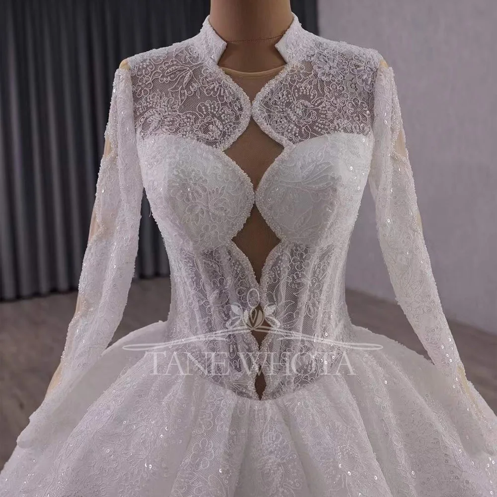 

Свадебное платье с длинными рукавами, шнуровкой, вырезом на спине, бисером и пайетками, элегантное кружевное свадебное платье.