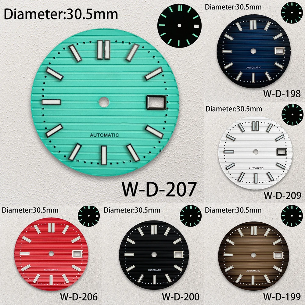 30.5mm S Logo Stripe Dial Fit NH35/NH36/4R/7S Japanese Movement Green Luminous High-Quality Watch Modification Accessories