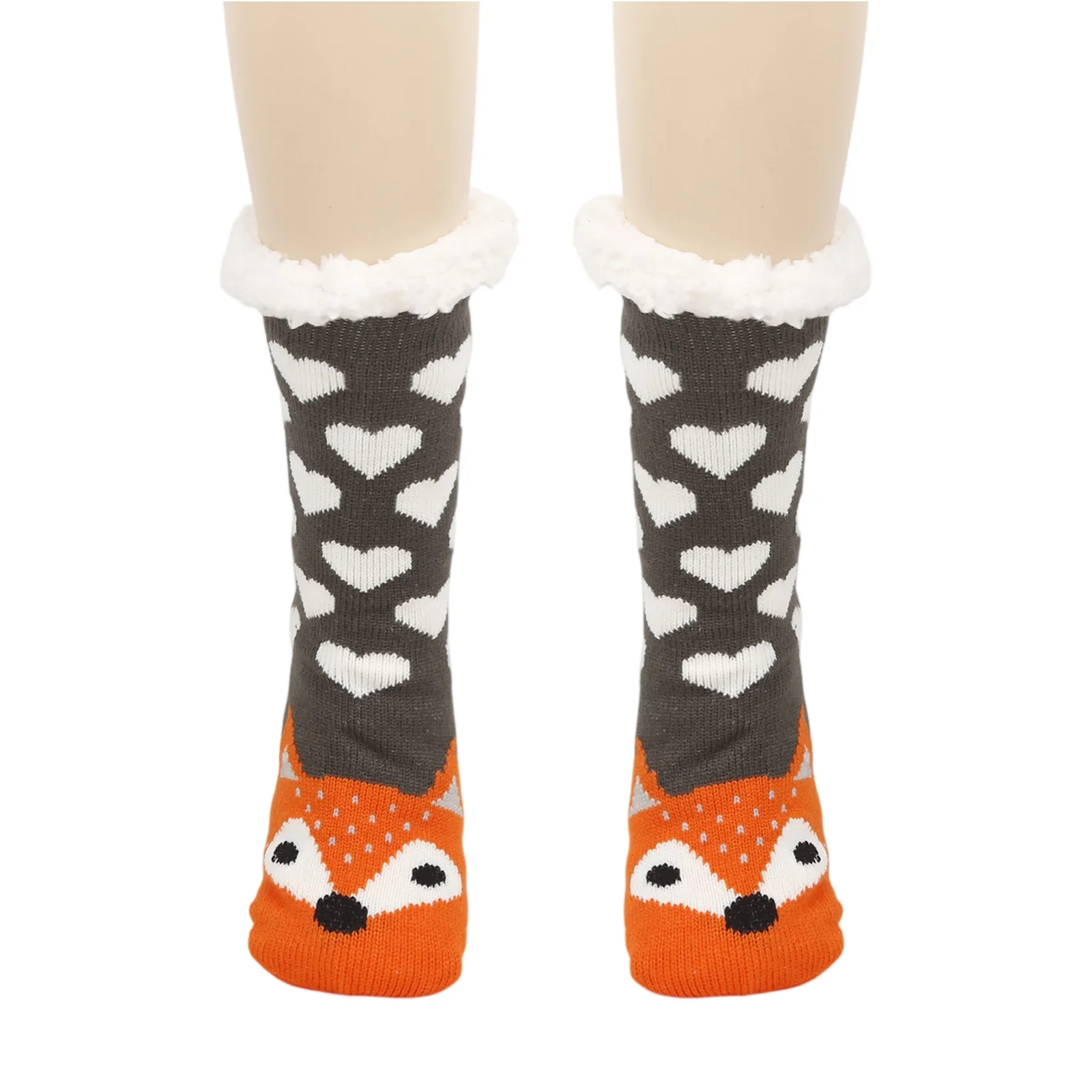 

Women'S Cartoon Socks Floor Socks Adult Plus Velvet Snow Sleeping Carpet Slippers Socks Fox Winter Home Wear Daily Activities