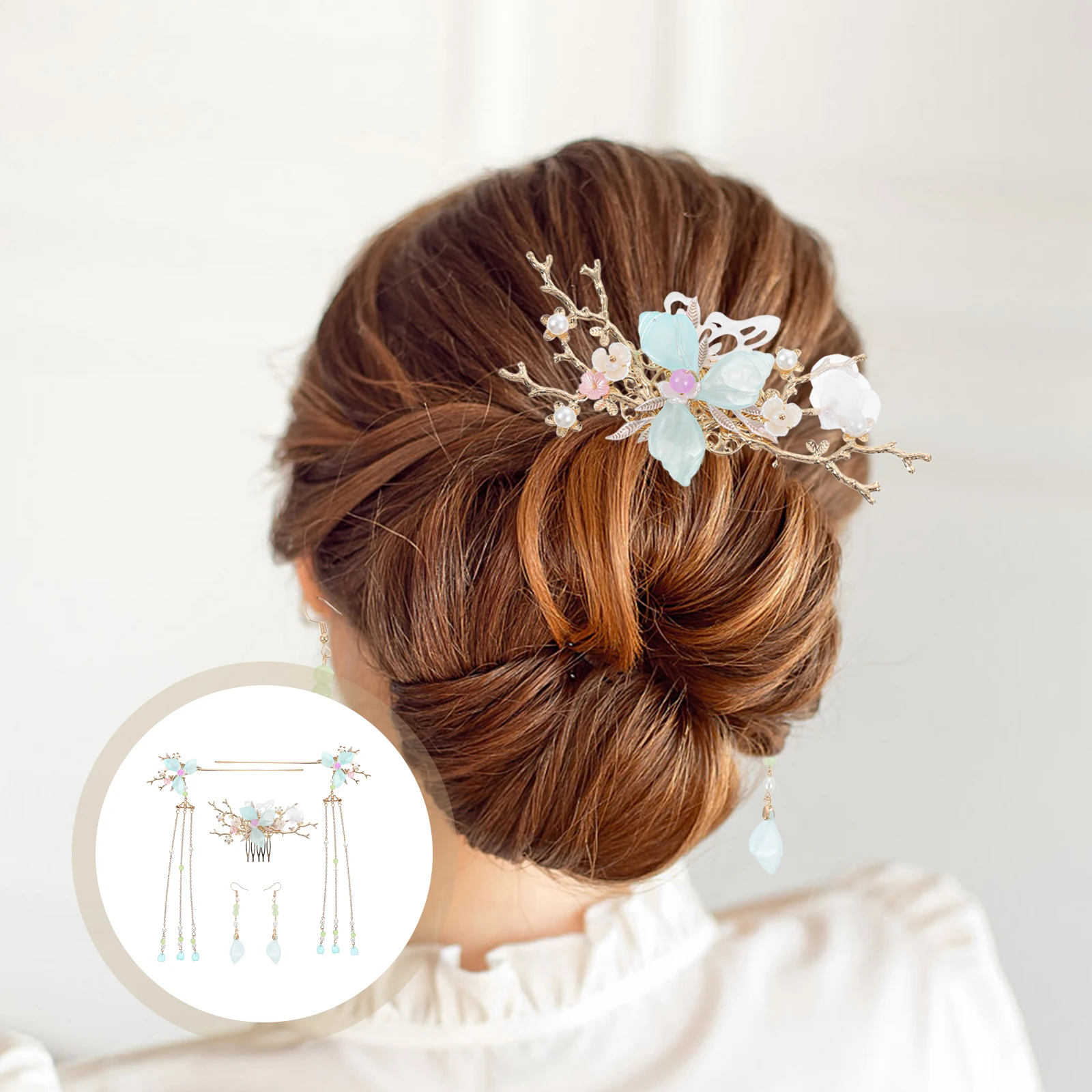 

Elegant Hair Accessories Set Chinese Wedding Sticks For Women Girls Delicate Comb Fork Earrings Bridal Party Cosplay Photography