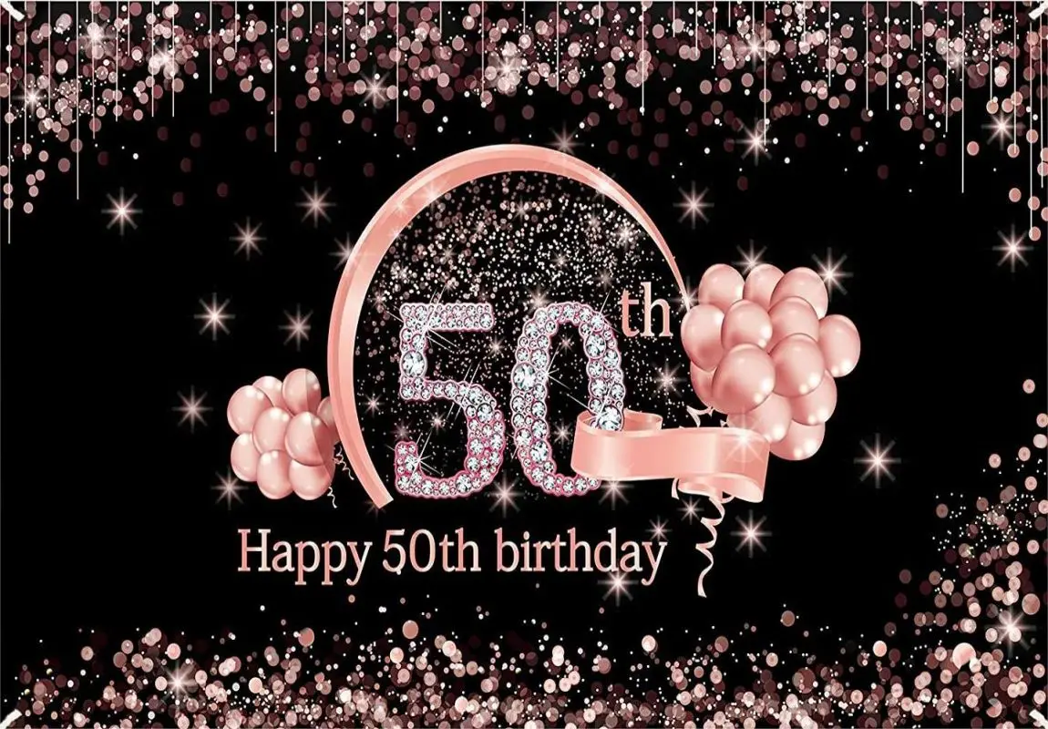 Happy 50th Birthday Banner Backdrop Decorations for Women Poster Rose Gold Birthday Party Supplies Photography Background