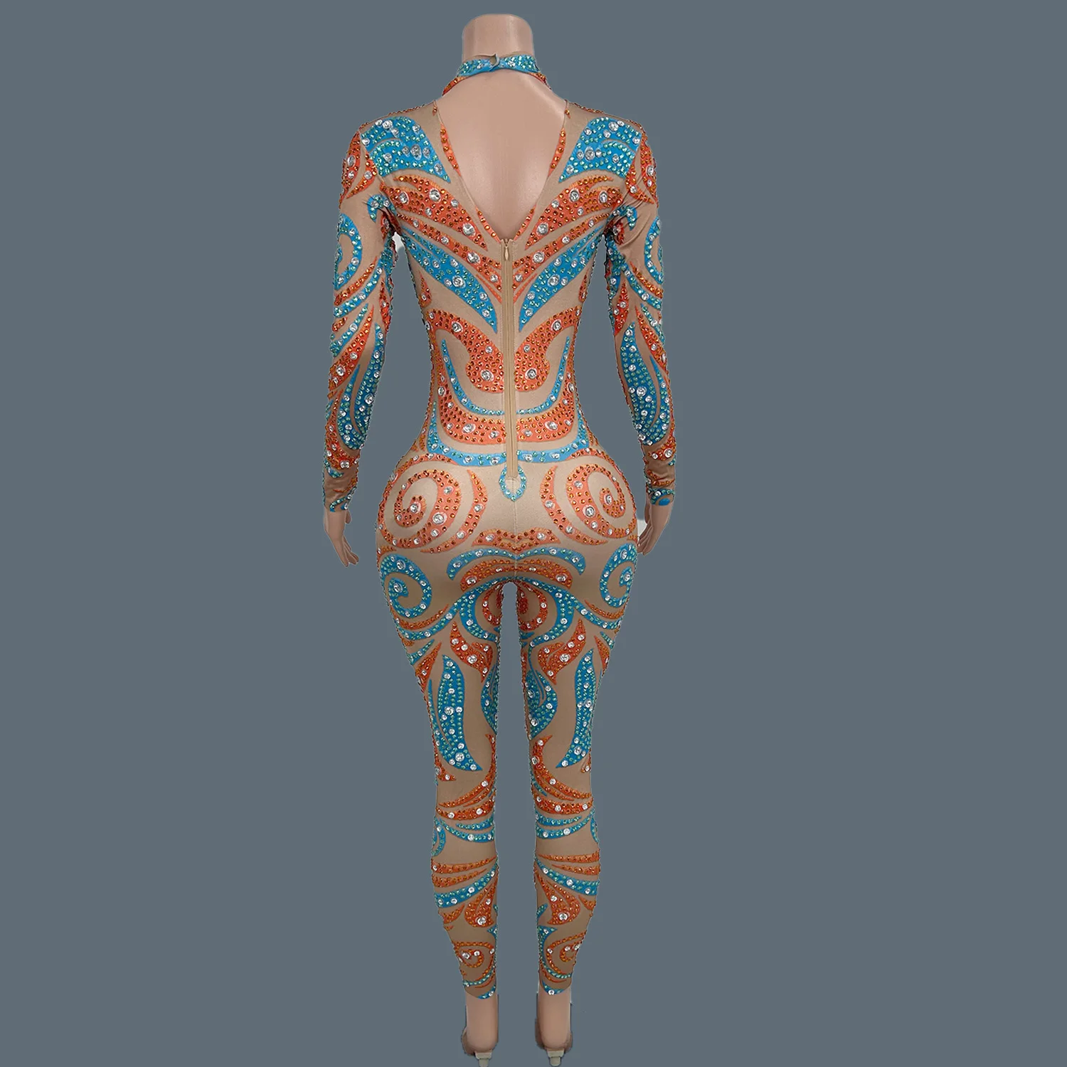 Sparkly Rhinestones Printing Jumpsuit for Women Birthday Party Gig Event Photo Shoot Wear Dancer Performance Show Costume juziku