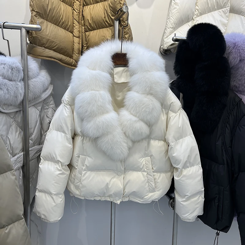 Damen Faion Thiened Goose Down Jaet Pelzkragen ort Loose Sle Koreanische Version Pendeln Sle Warmer Mantel