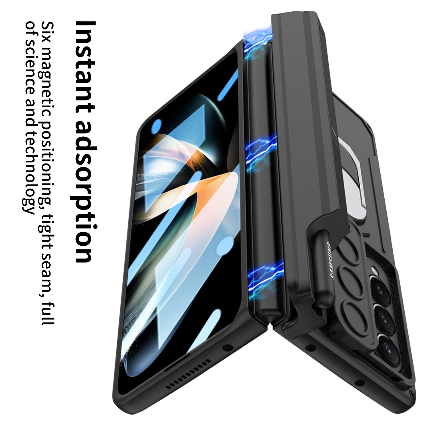 With S Pen Magnetic Armor Case For Samsung Galaxy Z Fold 4 5 3 2 Car Holder Ring Slide Camera 360 Full Protector Kickstand Cover