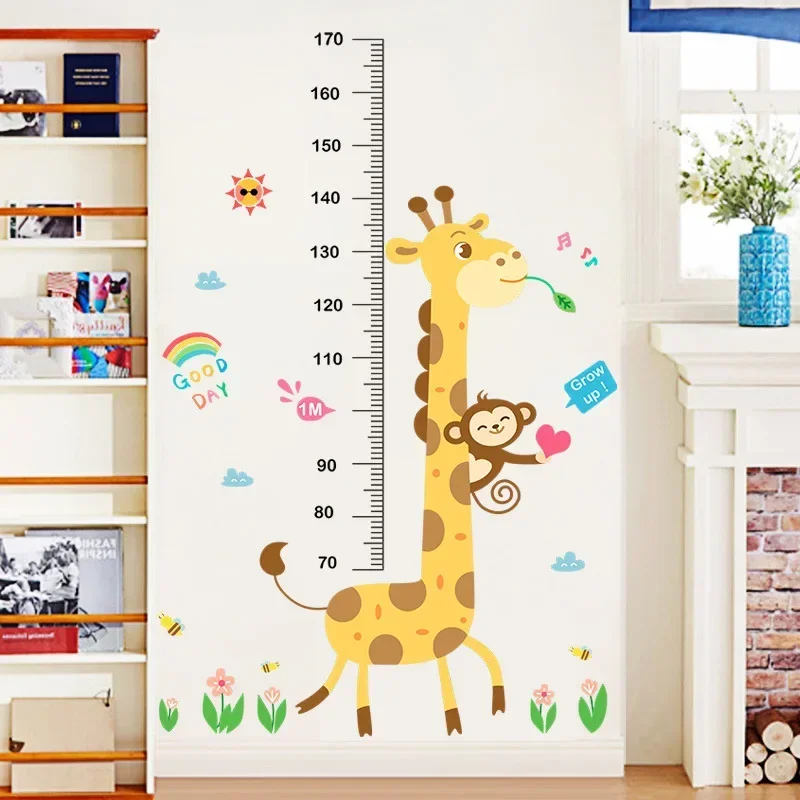2PCS Cartoon Sunny Day Little Monkey Giraffe Height Measurement Paste Children's Room Kindergarten Layout Self-adhesive Stickers
