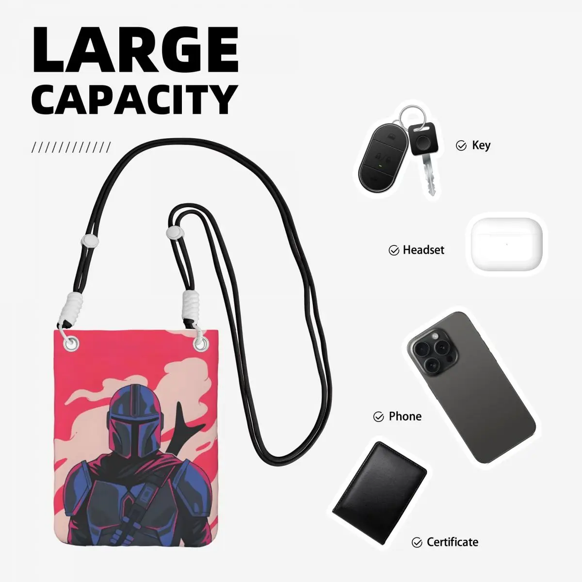 مخصص M-Mandalorian تحمل حقيبة الهاتف المحمول قطري الرجال النساء الفضاء التلفزيون حقيبة الهاتف المحمول المشي لمسافات طويلة الهاتف المال الحقيبة #5