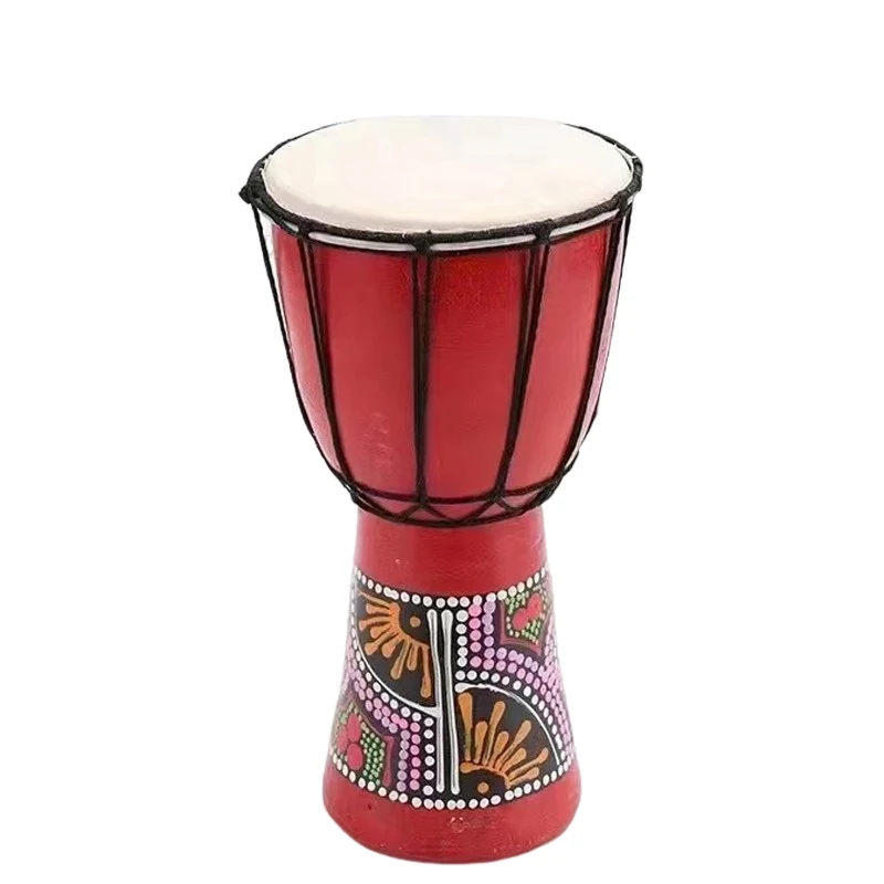 

4 Inch Compact Size Wooden African Drum Djembe Bongo Hand Drum Percussion Musical Instrument with Colorful Pattern, Mahogany +