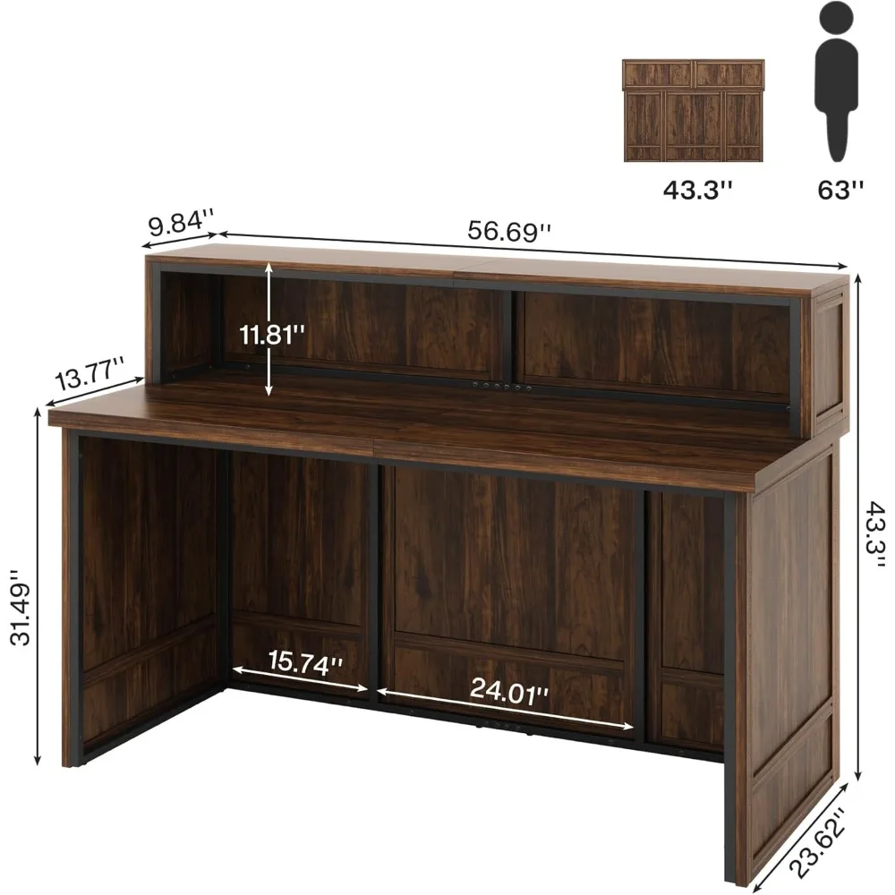 57 مكتب استقبال مع عداد، مكتب أمامي حديث بإطار معدني، عداد خروج خشبي للبيع بالتجزئة للمكتب والاستقبال