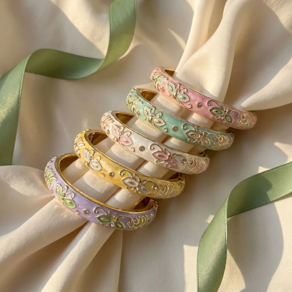 Colorful Vintage Cloisonne Bangle Enamel Chinese Traditional Children Flower Bangle Open Cuff Classic Women's Hand Bracelet Gift