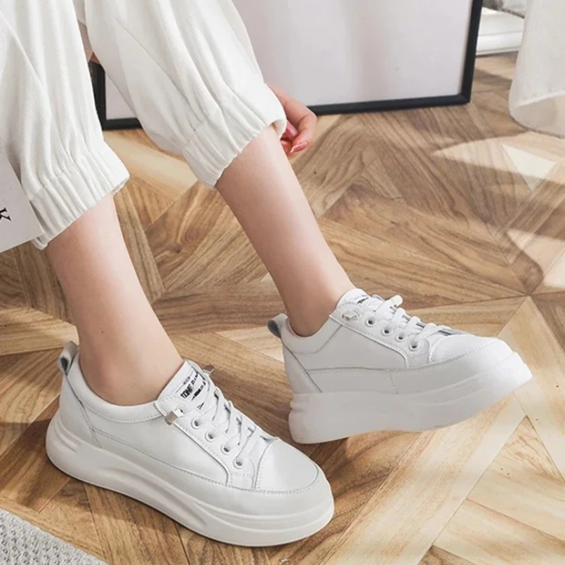 

2025 4.5cm Genuine Leather Women Shoes Platform Flats Breathable Women Summer Shoes White Sneakers Spring Autumn Winter Shoes