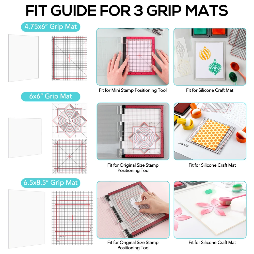 Bundle Deals Grip Mat with Printed Guides Stamping Pad for Stamping Ink Blending Aligning Positioning Cards Making Stamping Tool