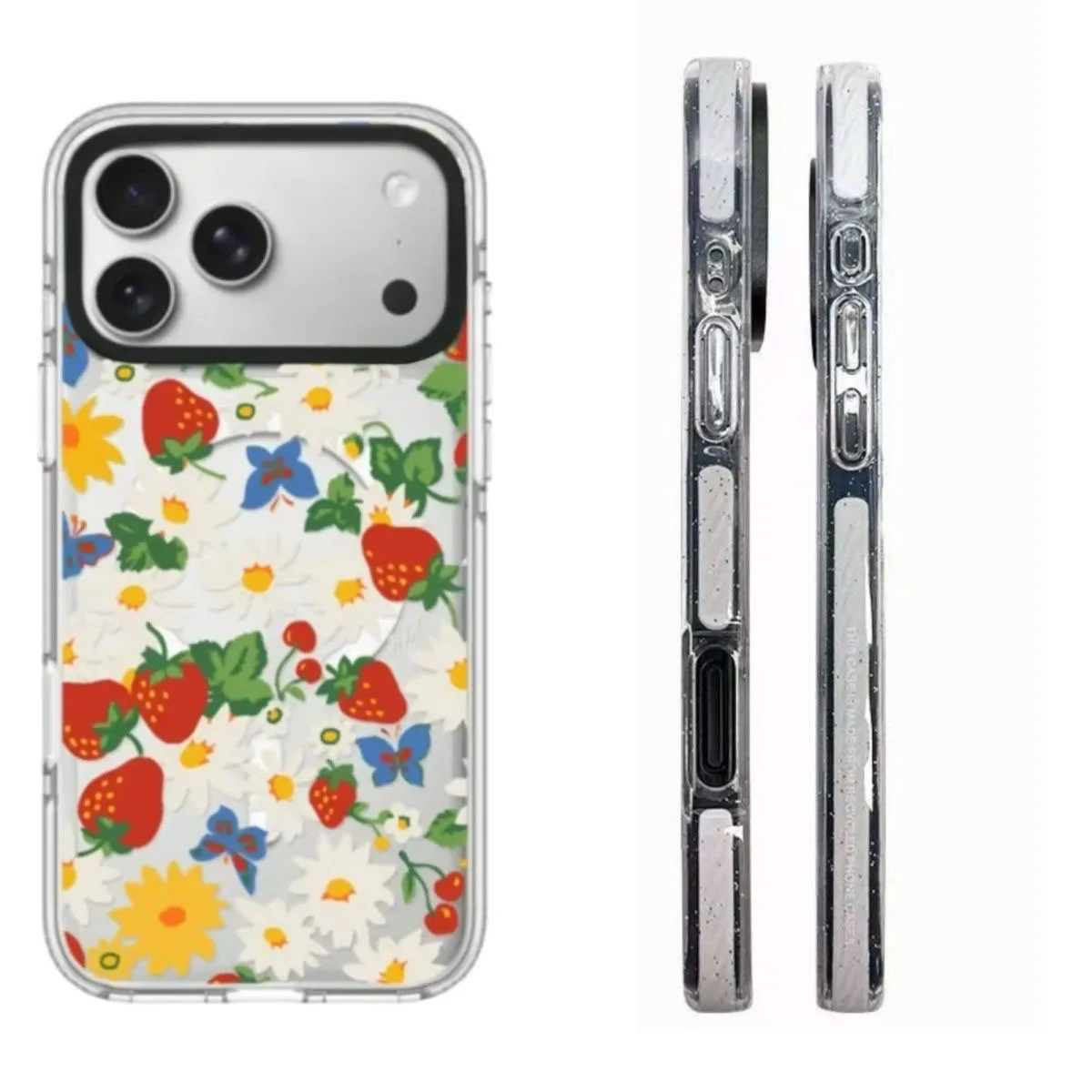 

Strawberry Flower Acrylic White Border Magnetic Case: Compatible with IPhone 17 16 15 14 13 12 Pro Max 17 Air