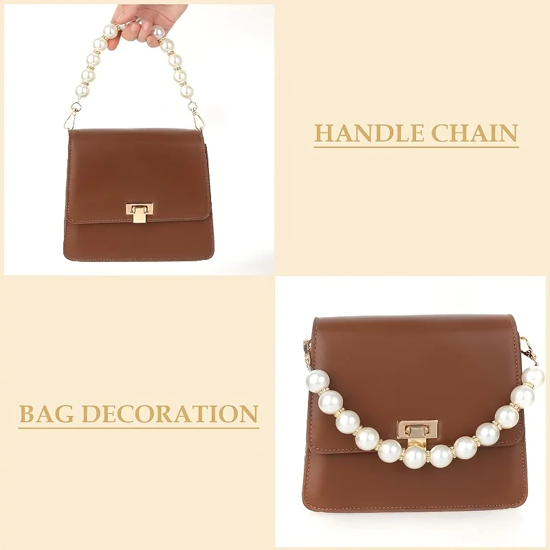 Pearl Bag Charm, Elegant Bead Pearl Handle Strap Chain Imitation Pearls Purse Charms Chain with Golden Swivel Clasps