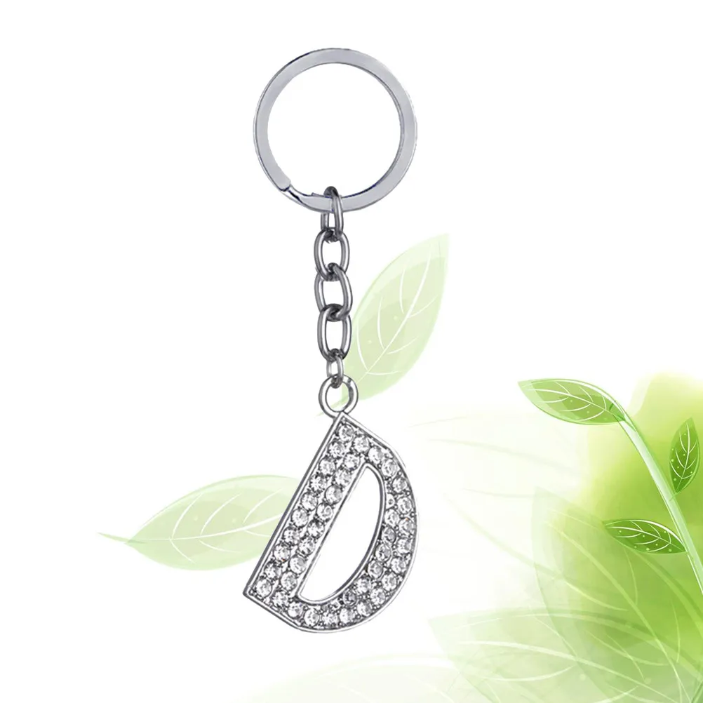 Metal Keychain Stylish Simple Letter D Rhinestones Decoration Key Ring Alphabet Keychain Bag Pendant Key Chain
