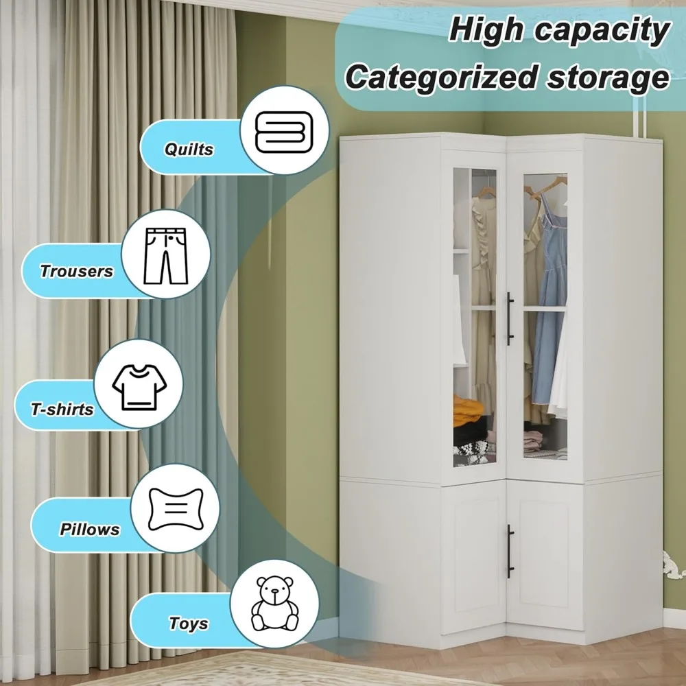 Armadio guardaroba in legno di grande capacità con spazio sospeso e ripiani per riporre i vestiti