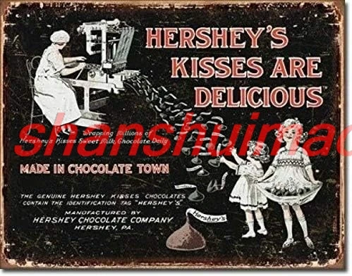 Vintage Style Hersheys Kisses Milk Chocolate Home Wall Art Decor Metal Tin Sign for Home Kitchen Bar Club Pub Restaurant 12x8inc