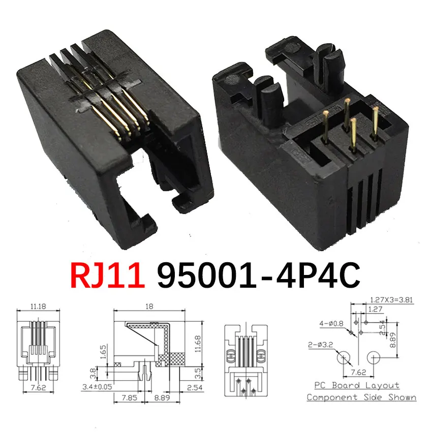 Cltgxdd 10pcs RJ45 RJ12 RJ11 Telephone Jack 95001 4P4C 6P2C 6P4C 6P6C 8P8C Female Socket Computer Internet Network PCB Connector