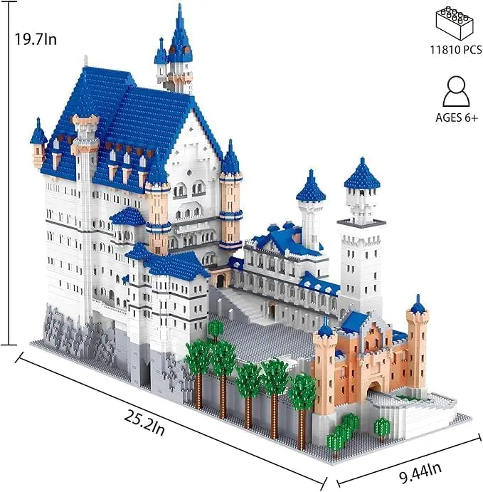 世界の有名な大きな建築物、白鳥の石の城、マイクロブロックセット、モデル構築キット、大人または子供向けの創造的な構築ゲーム
