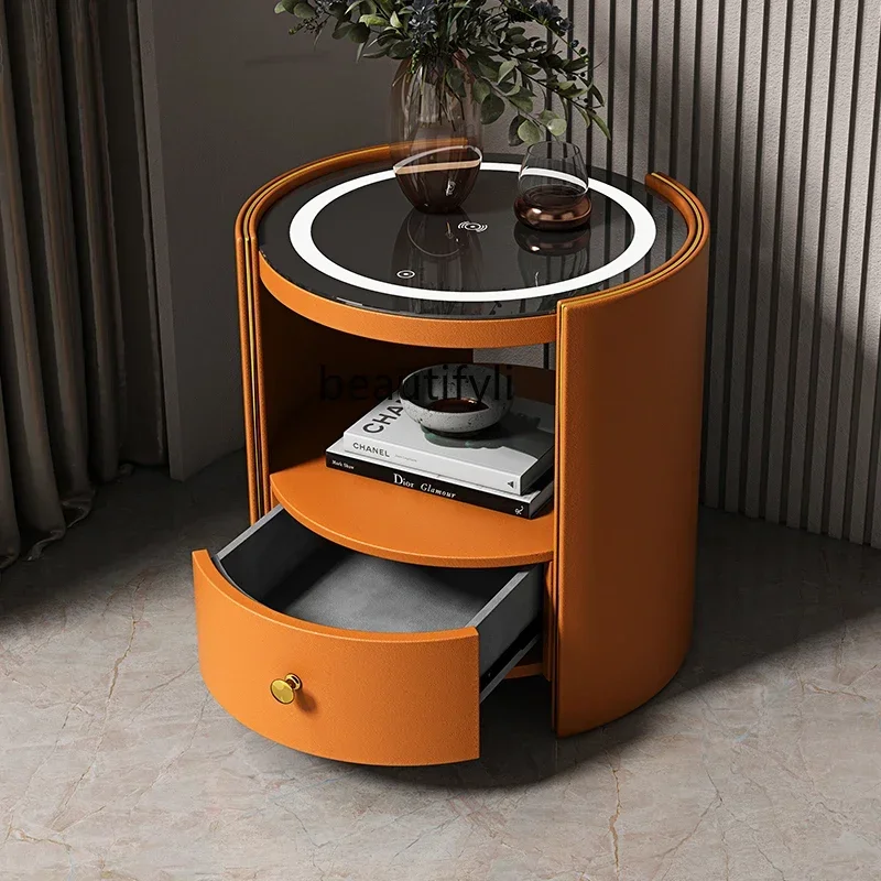 

Cy56 Light luxury smart wireless charging round bedside table bedroom multi-function with night light small